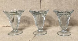 Vintage Clear Glass Old Fashioned Ribbed Sundae Dish Fluted Edge Set Of 3 - £10.98 GBP