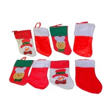 8 Mini Christmas Stockings Snowman &amp; Chef -Red White Measures 6x3.5 &amp; 7x4 - $12.89