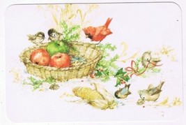 Christmas Postcard Happy Holidays Cardinal Birds Apple Corn Basket - $2.96