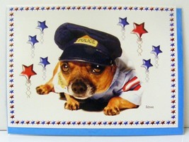 Bizou Photo Greeting Blank Card Chihuahua Dog In A Police Outfit &amp; Blue Envelope - $4.50