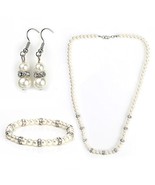 Timeless Faux Pearl &amp; Crystal Jewelry Set- Necklace, Drop Earrings &amp; Bra... - €24,31 EUR