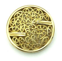 Vintage Gold Tone Textured Filigree Circle Brooch Pin - $15.84