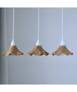 Set of 3 Wooden Flower Pendant Lights, Handcrafted lamps with wavy edges - $390.00