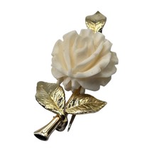 Delicate Krementz Brooch White Carved Flower Gold Tone Leaves Minimalist... - $13.86