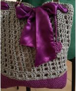 Gray-Purple Knitted Shoulder Bag with Satin Ribbon and Heart - $80.00