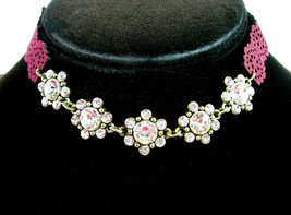 RHINESTONE CHOKER NECKLACE Flower Groups Cranberry Burgundy Floral Goldt... - £10.29 GBP