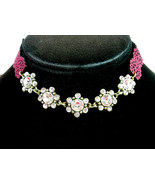 RHINESTONE CHOKER NECKLACE Flower Groups Cranberry Burgundy Floral Goldt... - £10.21 GBP