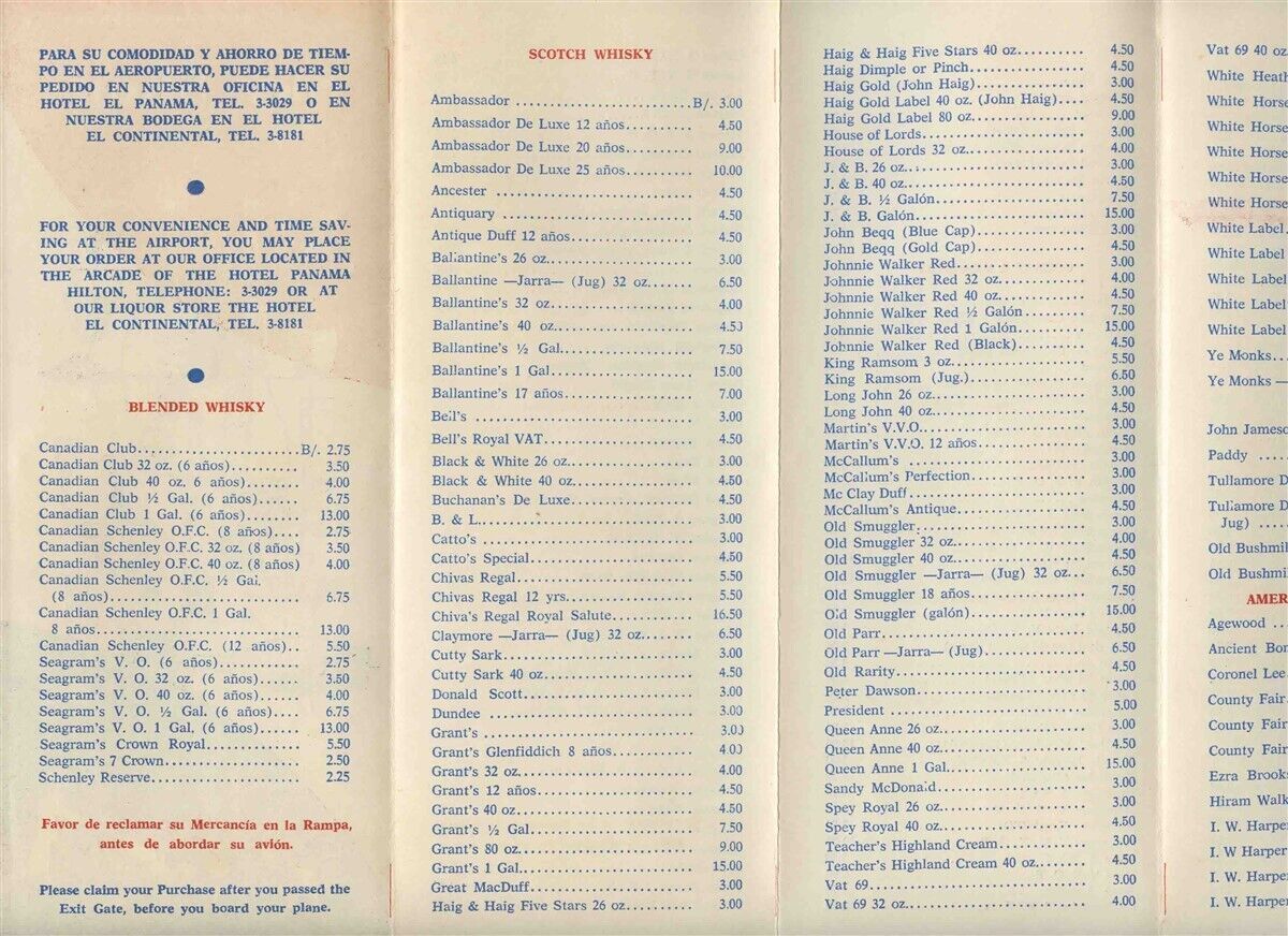 Aeropuerto Tocumen Airport Sky Shop Duty Free Liquor Price List Panama