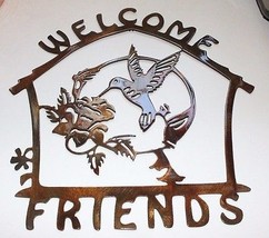Welcome Friends Humming Bird Sign - Metal Wall Art - Copper 15&quot; x 14&quot; - $35.13