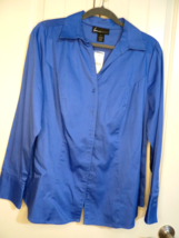 Lane Bryant Blue Button Down Blouse Size 14 Long Sleeves New with Tag - £15.47 GBP