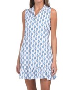 NWT CABANA LIFE Blue &amp; White PICKLEBALL Sleeveless Mock Ruffle Dress - S... - $69.99