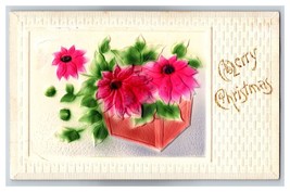 Merry Christmas Poinsettias High Relief Embossed Airbrushed DB Postcard W7 - £3.56 GBP