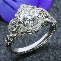 2.1Ct Round Cut Cubic Zirconia 925 Sterling Silver Engagement Vintage Ring - £79.41 GBP