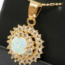 2Ct Round Cut CZ Fire Opal Double Halo Pendant 14K Yellow Gold Finish 18&#39;&#39; Chain - £134.28 GBP