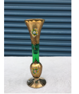 Vintage Green Gold Glass Bud Floral Vase 10&quot; - £19.97 GBP