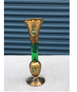 Vintage Green Gold Glass Bud Floral Vase 10&quot; - £20.02 GBP