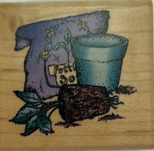 Plant & Pot Flower Potting Soil Gardening Comotion Rubber Stamp 860 Vintage 1996 - £6.89 GBP