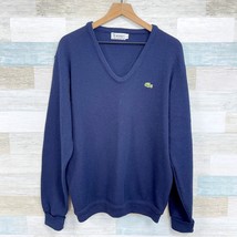 IZOD Lacoste Vintage Orlon Acrylic Sweater Navy Blue V Neck Grandpa Mens... - £53.21 GBP