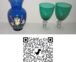 Green Wine Glasses (2) Blue Flour Vase With Floral Design - £12.06 GBP