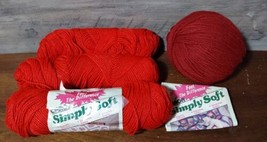 Vintage Caron Simply Soft Yarn 3 oz 4 Ply Red 3 Skeins plus Ball Dark Red - $23.17