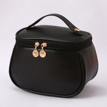 Large Capacity Leather Cosmetic Bag for Women Advanced Portable Oval Bucket Make - £44.80 GBP