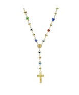 18k Layered Real Gold Filled EVIL eyes Religious necklaces Rosary Cross - $279.54 MXN