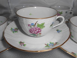 5 HEREND Hungary Eton 1725 floral coffee cup/saucers gold basketweave handpainte - £272.56 GBP