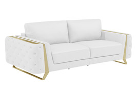 90" White Italian Leather Sofa With Gold Legs - $58,929.68 MXN