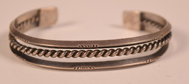 Vintage Sterling Silver Navajo Stamped Cuff Bracelet Twisted Wire - £77.67 GBP