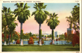 Vtg Postcard California Westlake Park, Los Angeles, Palm Trees - £4.59 GBP