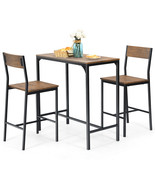 3PCS Bar Table Set Industrial Counter Height Dining Table Set w/2 Stools - £148.27 GBP