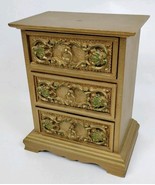 Royal Sealy 3 Drawer Musical Red Velvet Jewelry Box 9” Ornate Gold Woode... - $98.99