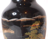 Otagiri 6&quot; Black Japanese Vase Porcelain w Pagota Bonsai Tree Walking Br... - $21.77