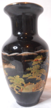 Otagiri 6&quot; Black Japanese Vase Porcelain w Pagota Bonsai Tree Walking Bridge - £17.33 GBP