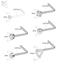 ZS 6pcs/lot Stainless Steel Nose Piercing CZ Crystal Heart Ball Nose Studs Retai - £10.34 GBP