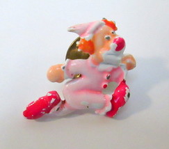 Vintage Pink &amp; Red Clown Lapel Pin Running Circus Carnival Painted - £7.90 GBP