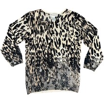 Vintage Leopard Print Lace Crew Neck Brown Black Rhinestone Knit Sweater... - $22.27