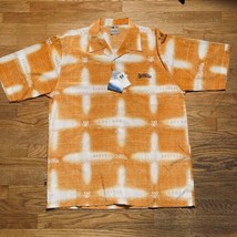 Southpole Mens Shirt Size L Short Sleeve Button Up Orange/White Nwt Logo - £10.63 GBP