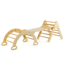 2-in-1 Wooden Kids Climber Toys with Triangle Arch Ramp-Natural - Color:... - $139.25