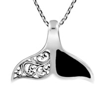 Elegant Sterling Silver Whale Tail with Black Onyx Inlay Necklace - £17.98 GBP
