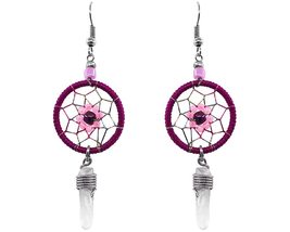 Daisy Flower Dream Catcher Long Natural Clear Quartz Crystal Dangle Earr... - £13.37 GBP