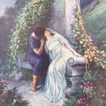 Antique Couple Kiss Moonlight Garden by Goddess of Love Statue German Postcard - £7.63 GBP
