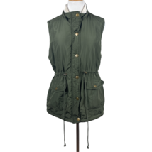 Ashley Outerwear Vest Women M Green Sherpa Fleece Lined Full Zip Snap Dr... - $24.98