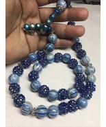 necklace 20”with matching elastic bracelet set blue color - £11.75 GBP