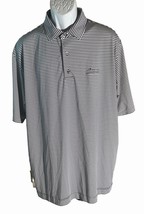 FJ FOOTJOY Men&#39;s Short Sleeve Button Down Striped Golf Polo Shirt Black ... - £11.59 GBP