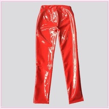 Bright Red Tight Fit Faux Leather High Waist Front Zip Up Legging Pencil Pants image 5