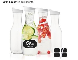 50 Oz 4 Pack Plastic Carafe With Lid Large Capacity Base Clear Pitcher - $29.58