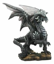 Ebros Fantasy Black Silver Volander Ancient Wise Dragon Statue 8&quot;H Collectible - £31.46 GBP