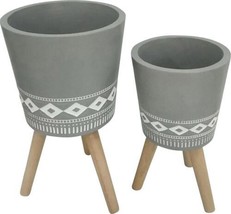 Planter Vase Contemporary Gray Set 2 Beech Ceramic - £230.97 GBP
