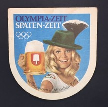 Spaten Ziet München Vintage German Beer Coaster Olympics Lady Holding Beer 1972 - £4.79 GBP